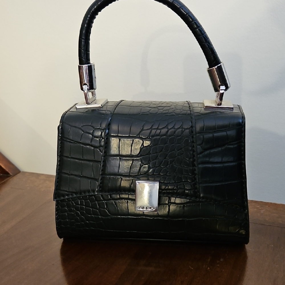Aldo Black Croc-Embossed Mini Bag
